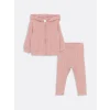 LCW baby Pembe Kapüşonlu Kız Bebek Hırka ve Tayt 2li Takım