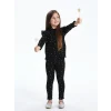LCW Kids Siyah Bisiklet Yaka Baskılı Kız Çocuk Bluz ve Tayt 2li Takım