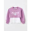 LCW Kids Lila Bisiklet Yaka Baskılı Uzun Kollu Kız Çocuk Sweatshirt