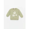 LCW baby Yeşil Bisiklet Yaka Uzun Kollu Baskılı Kız Bebek Sweatshirt ve Tayt 2li Takım