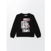 LCW Kids Siyah Baskılı Kız Çocuk Kalın Sweatshirt