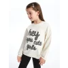 LCW Kids Ekru Bisiklet Yaka Uzun Kollu Baskılı Kız Çocuk Sweatshirt ve Tayt 2li Takım