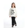 LCW Kids Ekru Bisiklet Yaka Uzun Kollu Baskılı Kız Çocuk Sweatshirt ve Tayt 2li Takım