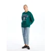 XSIDE Yeşil Bisiklet Yaka Baskılı Oversize Kadın Sweatshirt