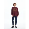 LCW Vision Bordo Bisiklet Yaka Nakışlı Uzun Kollu Kadın Sweatshirt