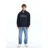 XSIDE Lacivert Dik Yaka Uzun Kollu Baskılı Erkek Kalın Sweatshirt