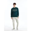 XSIDE Yeşil Bisiklet Yaka Baskılı Erkek Kalın Sweatshirt