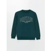 XSIDE Yeşil Bisiklet Yaka Baskılı Erkek Kalın Sweatshirt