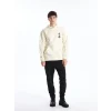 XSIDE Ekru Uzun Kollu Baskılı Erkek Kalın Hoodie