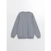 XSIDE Gri Bisiklet Yaka Baskılı Erkek Kalın Sweatshirt