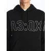XSIDE Siyah Uzun Kollu Baskılı Erkek Kalın Hoodie