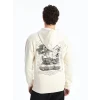 XSIDE Ekru Uzun Kollu Baskılı Erkek Kalın Hoodie