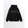 XSIDE Siyah Uzun Kollu Baskılı Erkek Kalın Hoodie