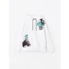 XSIDE Beyaz Uzun Kollu Baskılı Erkek Kalın Hoodie
