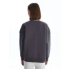 LCW Vision Antrasit Bisiklet Yaka Baskılı Oversize Kadın Kalın Sweatshirt