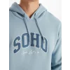 XSIDE Mavi Uzun Kollu Nakışlı Erkek Kalın Hoodie