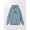 XSIDE Mavi Uzun Kollu Nakışlı Erkek Kalın Hoodie
