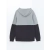 XSIDE Gri Uzun Kollu Renk Bloklu Erkek Kalın Hoodie