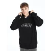 XSIDE Siyah Uzun Kollu Baskılı Erkek Kalın Hoodie