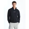 LCWAIKIKI Classic Lacivert Dik Yaka Uzun Kollu Baskılı Erkek Kalın Sweatshirt