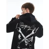 XSIDE Siyah Uzun Kollu Baskılı Erkek Kalın Hoodie