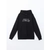 XSIDE Siyah Uzun Kollu Baskılı Erkek Kalın Hoodie