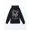 XSIDE Siyah Uzun Kollu Baskılı Erkek Kalın Hoodie