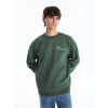 XSIDE Yeşil Bisiklet Yaka Baskılı Erkek Kalın Sweatshirt
