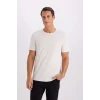 Defacto M6606 Ekru Slim Fit Dar Kesim Bisiklet Yaka Modal Karışımlı Pamuklu Basic Düz Kısa Kollu Tişört
