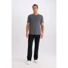 Defacto M6606 Antrasit Slim Fit Dar Kesim Bisiklet Yaka Modal Karışımlı Pamuklu Basic Düz Kısa Kollu Tişört