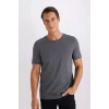 Defacto M6606 Antrasit Slim Fit Dar Kesim Bisiklet Yaka Modal Karışımlı Pamuklu Basic Düz Kısa Kollu Tişört