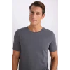 Defacto M6606 Antrasit Slim Fit Dar Kesim Bisiklet Yaka Modal Karışımlı Pamuklu Basic Düz Kısa Kollu Tişört