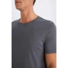 Defacto M6606 Antrasit Slim Fit Dar Kesim Bisiklet Yaka Modal Karışımlı Pamuklu Basic Düz Kısa Kollu Tişört