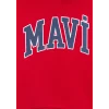 Mavi 6610110-70464 Mavi Logo Baskılı Kırmızı Kapüşonlu Sweatshirt