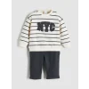 LCW baby Ekru Nakışlı Erkek Bebek Sweatshirt ve Pantolon 2li