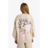 Defacto E6756A8BG74 Bej Kız Çocuk Oversize Geniş Kalıp Bisiklet Yaka Sırt Baskılı Sweatshirt