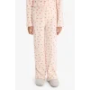 Defacto F7276A8PN353 Pembe Kız Çocuk Pijama Takımı Fitilli Kaşkorse Kalp Desenli Uzun Kollu Üst Uzun Alt