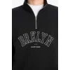 Defacto E9414AXBK81 Siyah Boxy Fit Dik Yaka Fermuarlı Baskılı Sweatshirt