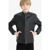 Defacto C4320A8BK27 Siyah Erkek Çocuk Su Geçirmez Fermuarlı Suni Deri Ceket Mont