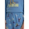 Defacto F1891A8BE484 Mavi Erkek Çocuk Pijama Takımı Dinozor Baskılı Uzun Kollu Üst Uzun Alt