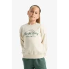 Defacto E6759A8ER99 Ekru Kız Çocuk Relax Fit Bisiklet Yaka Sırt Baskılı Sweatshirt
