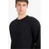 Defacto T3777AZBK81 Siyah Regular Fit Bisiklet Yaka Basic Düz Kalın Sweatshirt