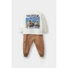 Defacto F1587A5ER105 Ekru Erkek Bebek 2li Takım Baskılı Sweatshirt Kargo Cepli Pantolon