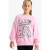 Defacto E6755A8PN666 Pembe Kız Çocuk Oversize Geniş Kalıp Bisiklet Yaka Baskılı Sweatshirt