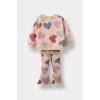 Defacto F0516A5PN672 Pembe Kız Bebek 2li Takım Kalp Desenli Sweatshirt İspanyol Paça Tayt