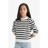 Defacto C6903A8BK27 Siyah Kız Çocuk Standart Fit Bisiklet Yaka Çizgili Triko Kazak