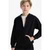 Defacto X5844A6BK81 Siyah Erkek Çocuk Kapüşonlu Okul Fermuarlı Sweatshirt