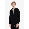 Defacto X5844A6BK81 Siyah Erkek Çocuk Kapüşonlu Okul Fermuarlı Sweatshirt