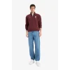 Defacto E9415AXBR230 Bordo Boxy Fit Dik Yaka Fermuarlı Baskılı Sweatshirt