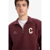 Defacto E9415AXBR230 Bordo Boxy Fit Dik Yaka Fermuarlı Baskılı Sweatshirt